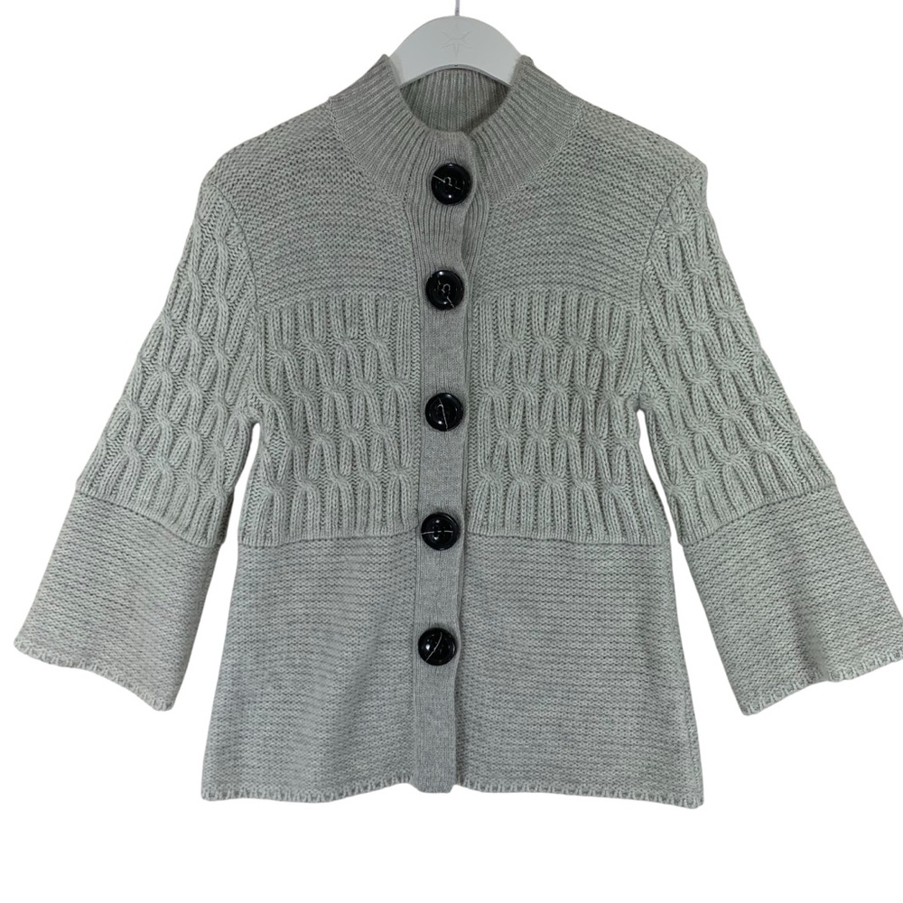 CYC chunky Stylish Gray 3/4 sleeve angora blend large button cardigan size sm
